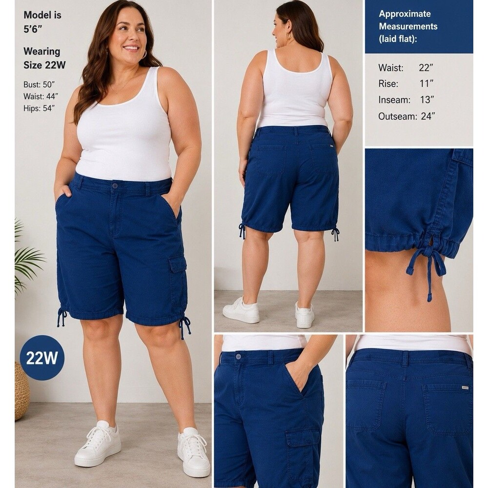 John’s Bay Cargo Bermuda Shorts Women’s Size 22W Blue Drawstring Hem